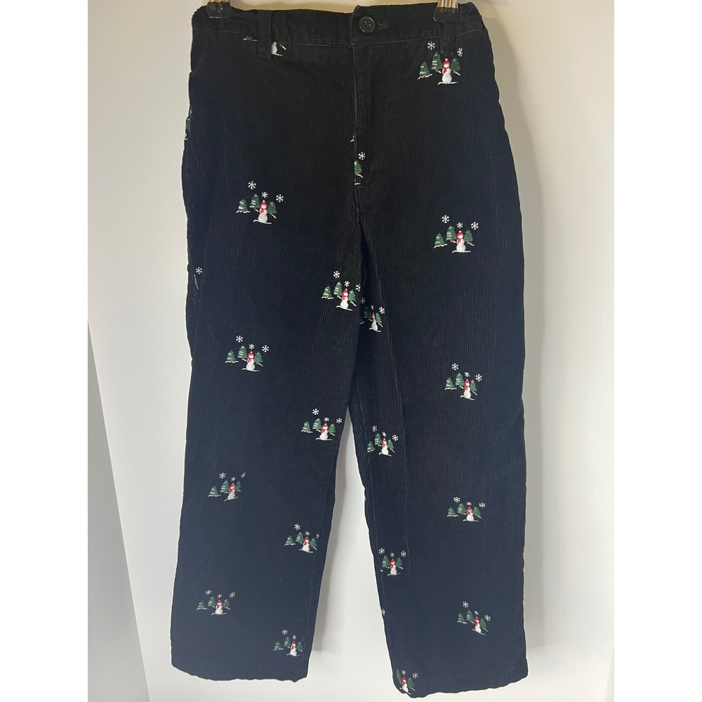 Hartstrings Kids Black Corduroy Snowman Tree Embroidered Pants Size 6